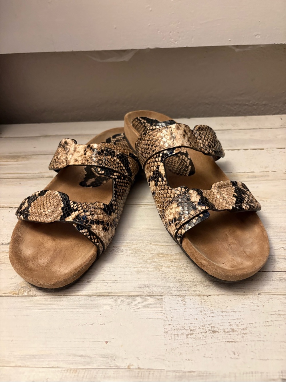 Pedro Garcia Beige and Black Snake-Print Slide Sandals